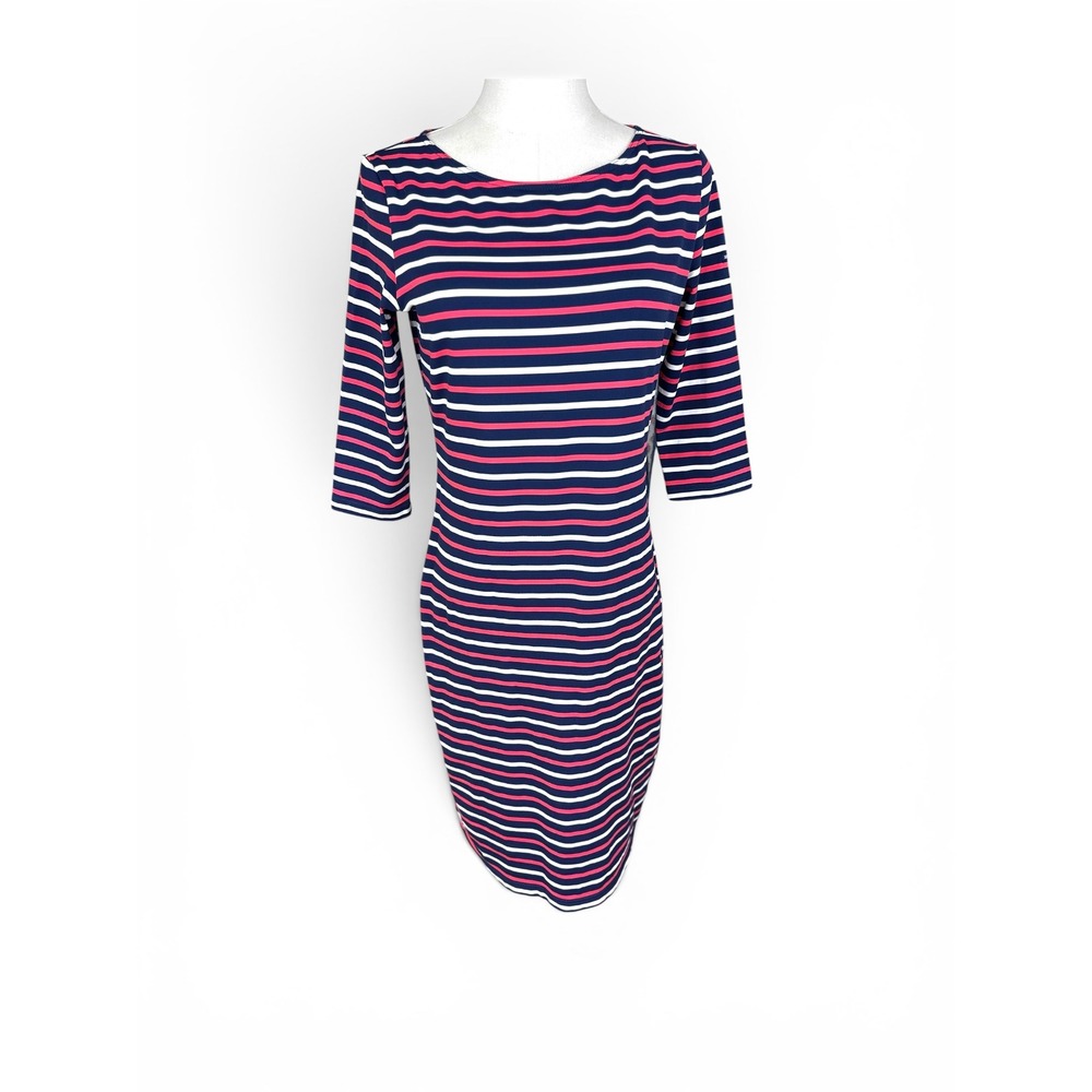 Saint James Propriano Anti UV Nautical stripe Sheath Dress Size8 Navy Pink White - Picture 2 of 11